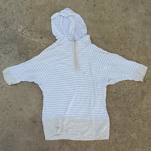 New York & Company Soho jeans quarter zip soft hoodie tan white stripe XS - Picture 1 of 4